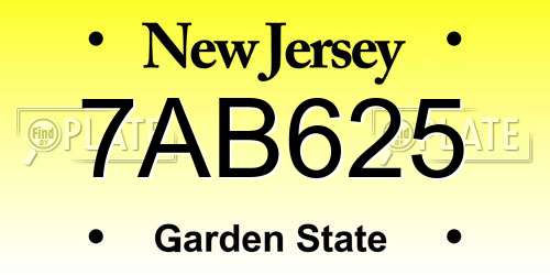 7AB625 New Jersey License Plate