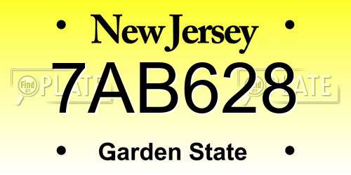 7AB628 New Jersey License Plate