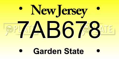 7AB678 New Jersey License Plate