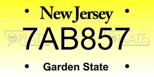 7AB857 New Jersey License Plate