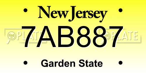 7AB887 New Jersey License Plate