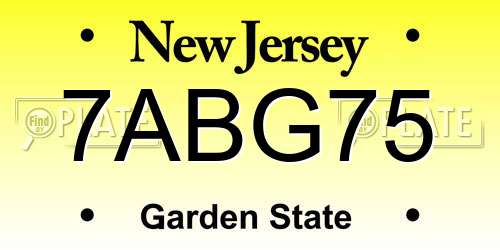 7ABG75 New Jersey License Plate