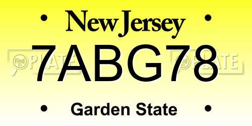 7ABG78 New Jersey License Plate