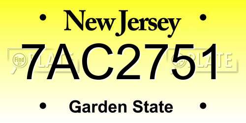 7AC2751 New Jersey License Plate