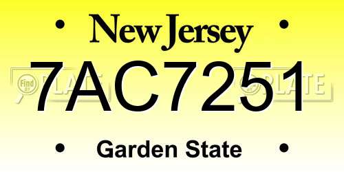 7AC7251 New Jersey License Plate