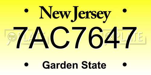 7AC7647 New Jersey License Plate