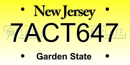 7ACT647 New Jersey License Plate