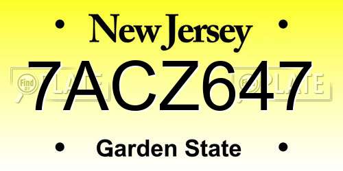 7ACZ647 New Jersey License Plate
