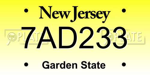 7AD233 New Jersey License Plate