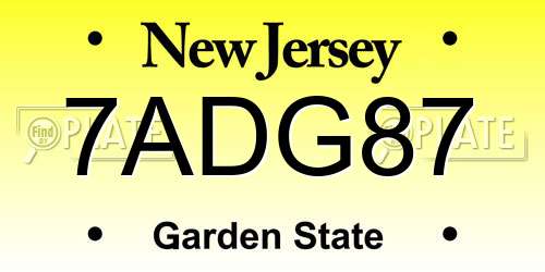 7ADG87 New Jersey License Plate