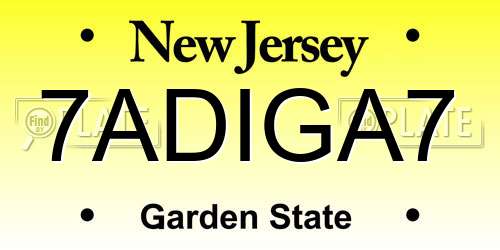 7ADIGA7 New Jersey License Plate