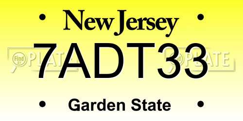 7ADT33 New Jersey License Plate