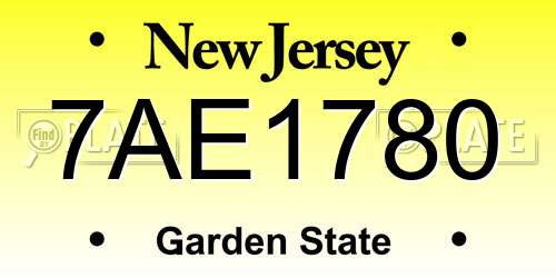 7AE1780 New Jersey License Plate