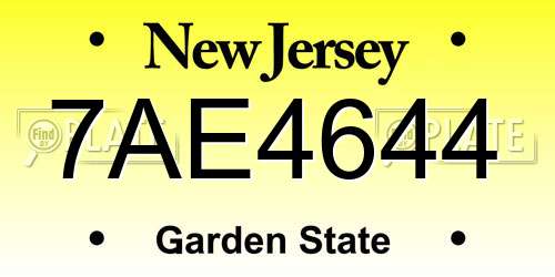 7AE4644 New Jersey License Plate