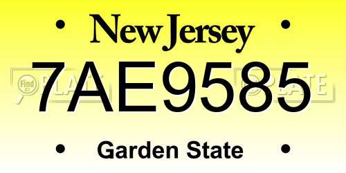 7AE9585 New Jersey License Plate