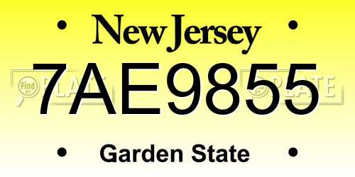 7AE9855 New Jersey License Plate