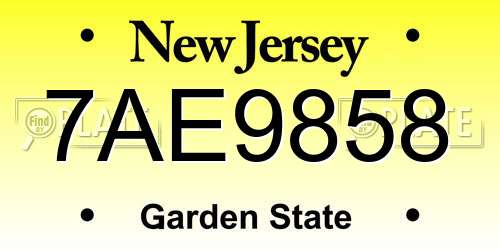 7AE9858 New Jersey License Plate