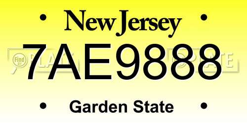 7AE9888 New Jersey License Plate