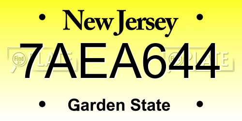 7AEA644 New Jersey License Plate