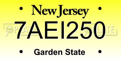 7AEI250 New Jersey License Plate