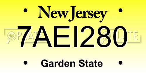 7AEI280 New Jersey License Plate