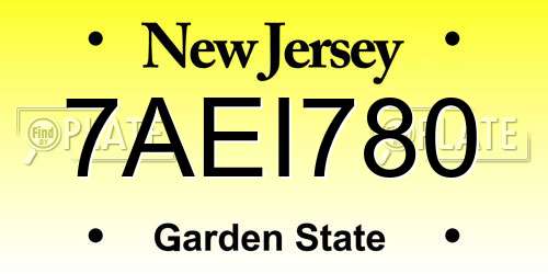 7AEI780 New Jersey License Plate