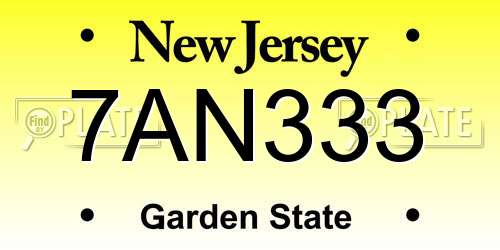 7AN333 New Jersey License Plate