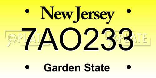 7AO233 New Jersey License Plate