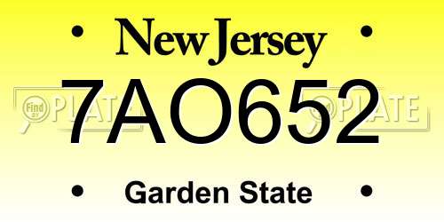 7AO652 New Jersey License Plate