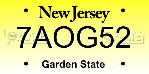 7AOG52 New Jersey License Plate