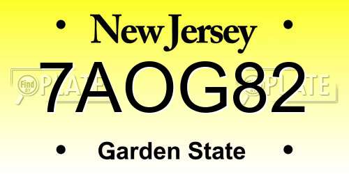 7AOG82 New Jersey License Plate
