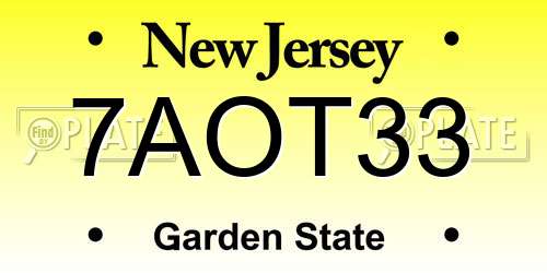 7AOT33 New Jersey License Plate