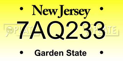 7AQ233 New Jersey License Plate
