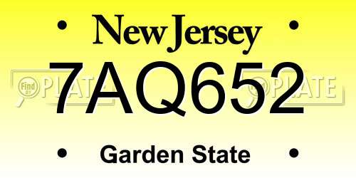 7AQ652 New Jersey License Plate