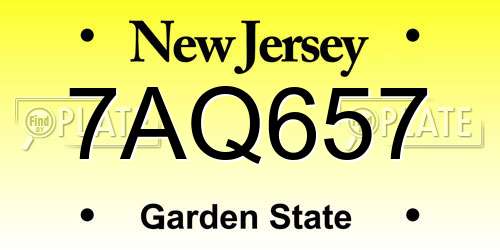 7AQ657 New Jersey License Plate