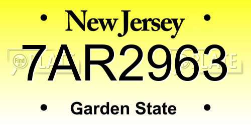 7AR2963 New Jersey License Plate