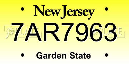 7AR7963 New Jersey License Plate