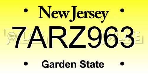 7ARZ963 New Jersey License Plate