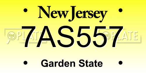 7AS557 New Jersey License Plate