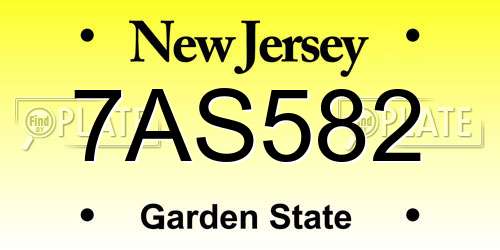7AS582 New Jersey License Plate