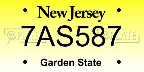 7AS587 New Jersey License Plate