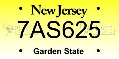 7AS625 New Jersey License Plate
