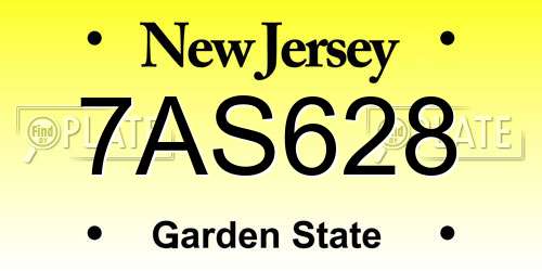 7AS628 New Jersey License Plate