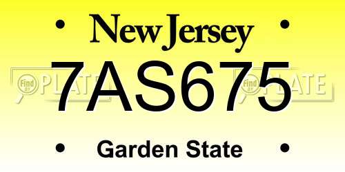 7AS675 New Jersey License Plate
