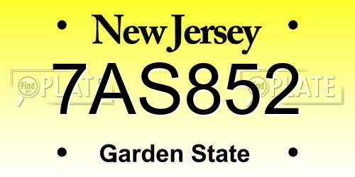 7AS852 New Jersey License Plate