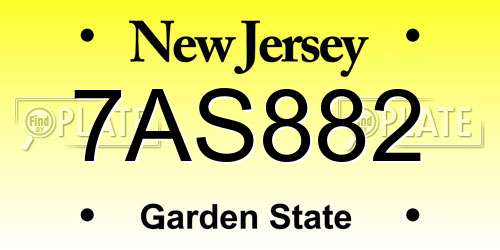 7AS882 New Jersey License Plate