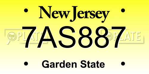 7AS887 New Jersey License Plate