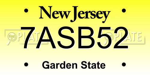 7ASB52 New Jersey License Plate