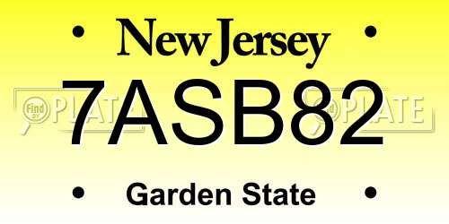7ASB82 New Jersey License Plate