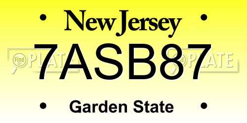 7ASB87 New Jersey License Plate